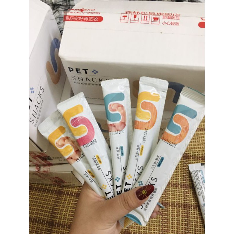 ( Sẵn) Súp thưởng vị cỏ, bí ngô mix gà, cá Pet Snacks bổ sung vitamin cho thú cưng