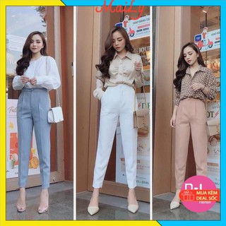 Quần tây nữ công sở cúc bọc [HÀNG XỊN] Quần tây công sở lưng cao vải tuyết mưa siêu tôn dáng, cực dễ phối đồ