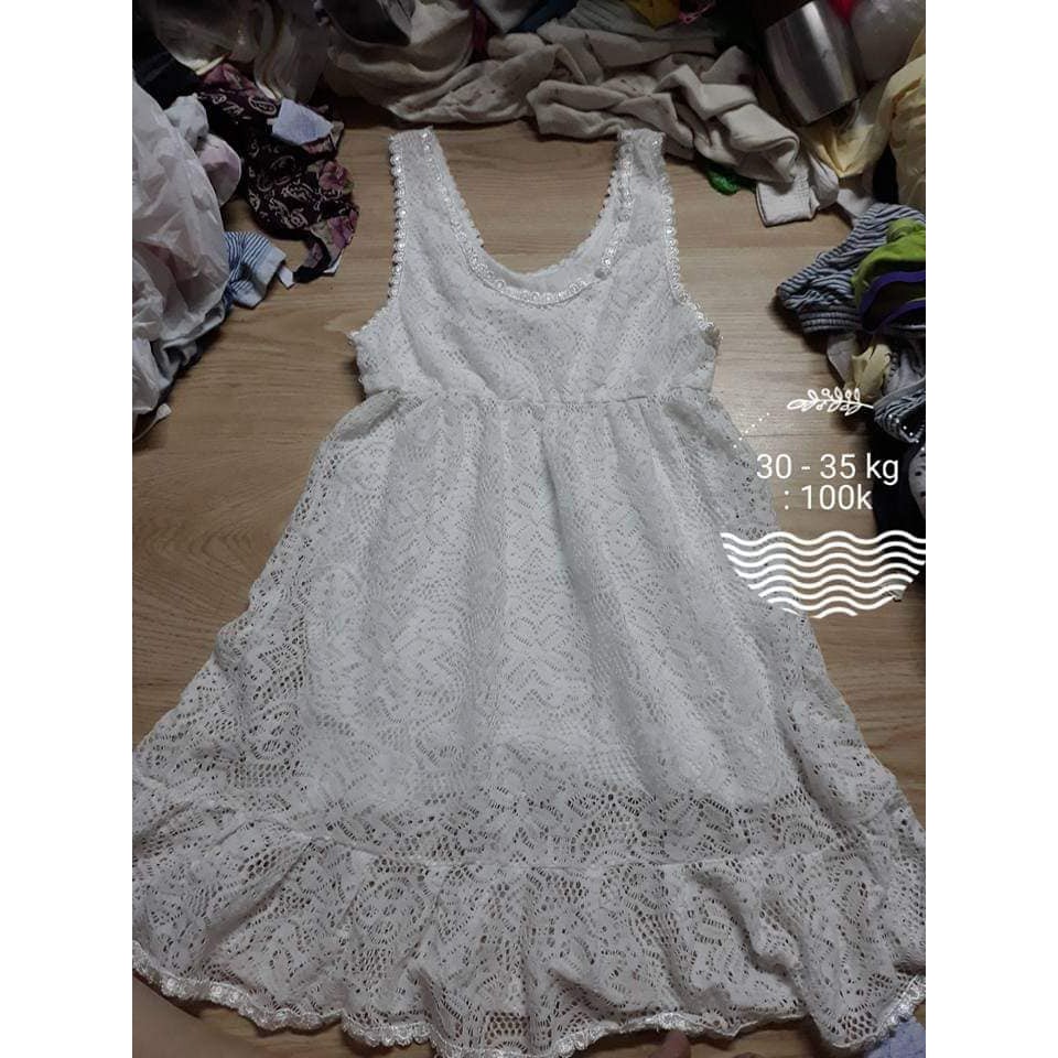 áo đầm trắng ren cho bé 30 -35 kg ms07