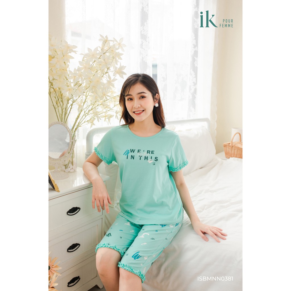 Bộ mặc nhà áo cộc tay quần lửng cotton IK 0381 Giá 425.000đ