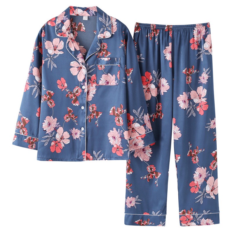 Bộ Đồ Ngủ Mặc Nhà Pajamas Lụa Họa Tiết Hisexy PTH1