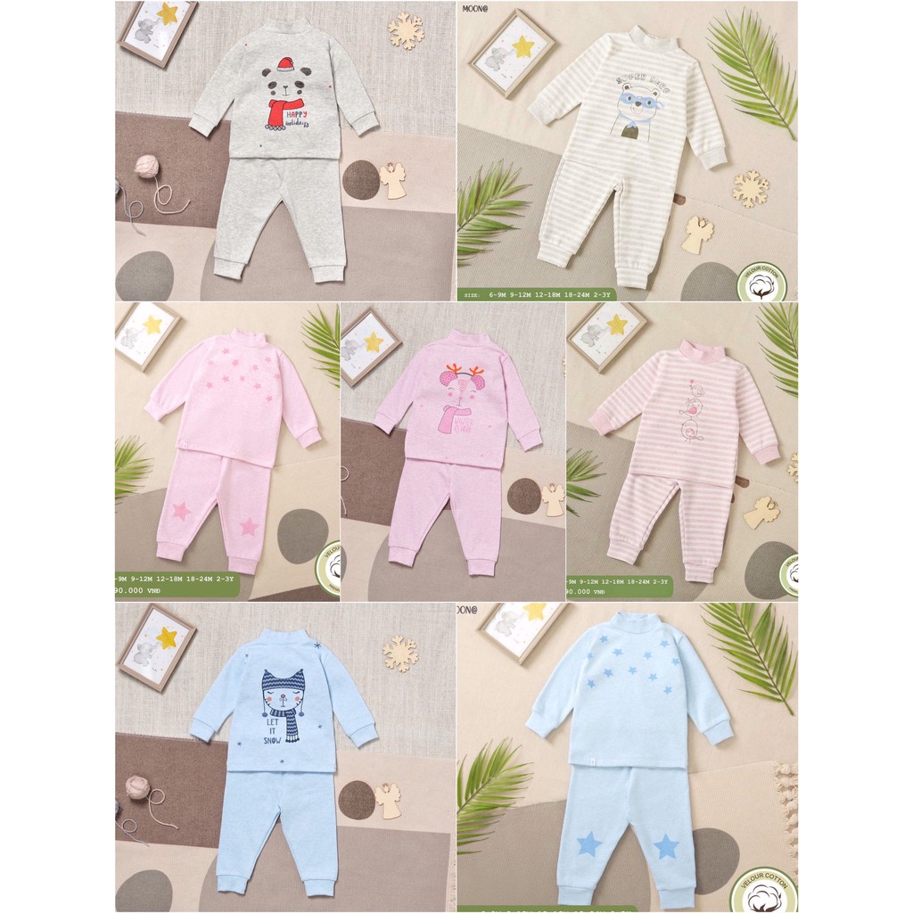 [CHÍNH HÃNG] Bộ cổ 2cm cotton nhung họa tiết trẻ em Moon