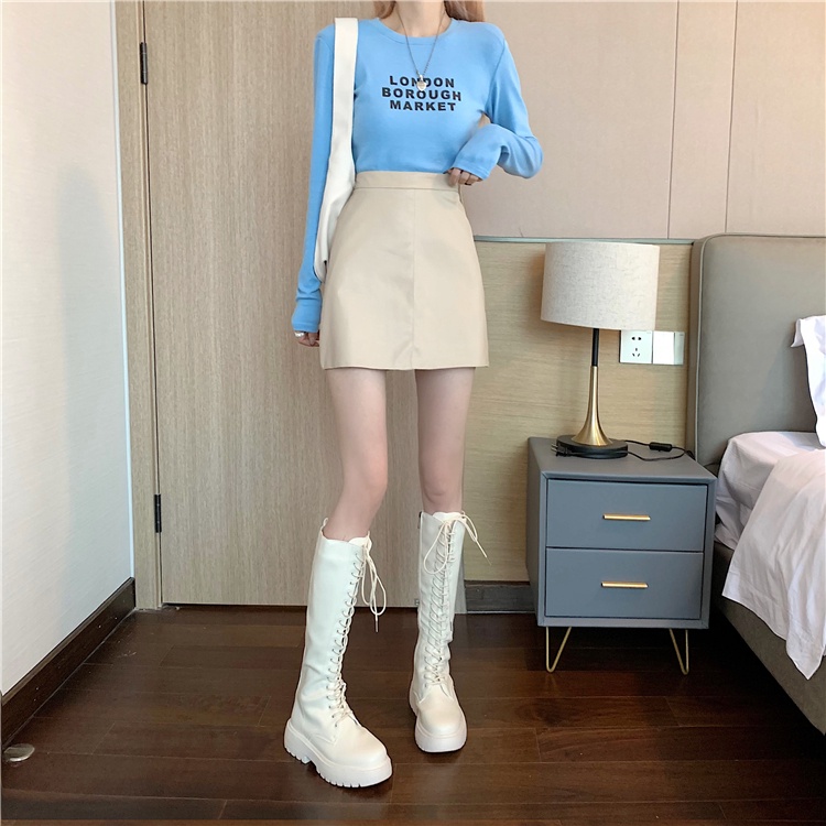 Chân Váy Da PU Lưng Cao Dáng Chữ A Thời Trang Mùa Thu Phong Cách Hàn Quốc Cho Nữ