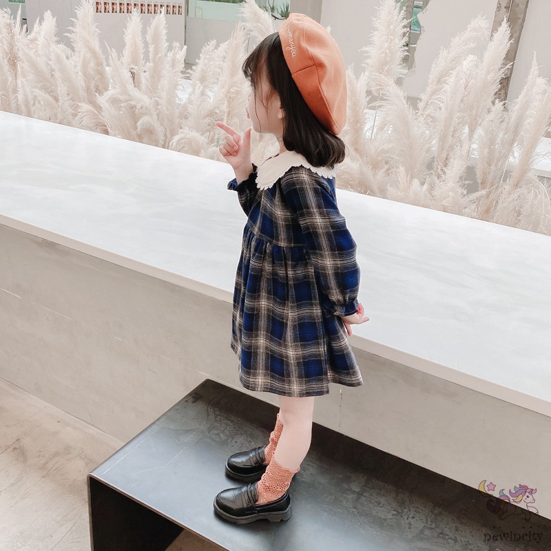 Đầm Dài Tay Kẻ Ca Rô Cho Bé