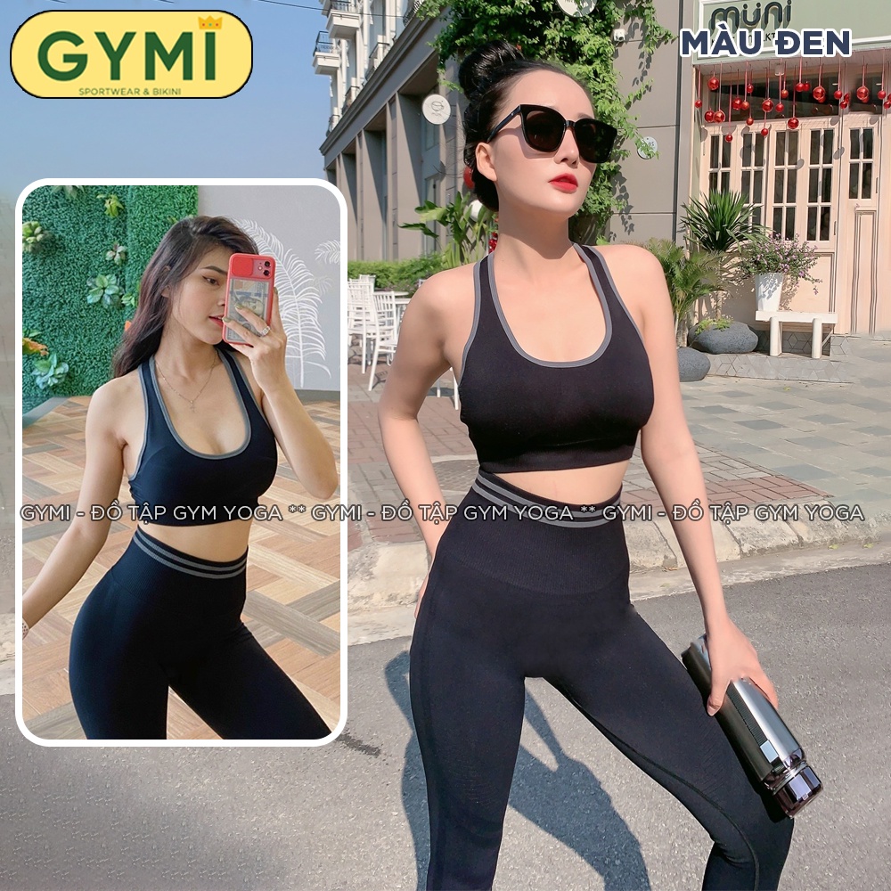 Set bộ quần áo tập gym yoga nữ GYMI SET08 gồm áo bra thể thao và quần legging chun mông chất dệt kim co giãn
