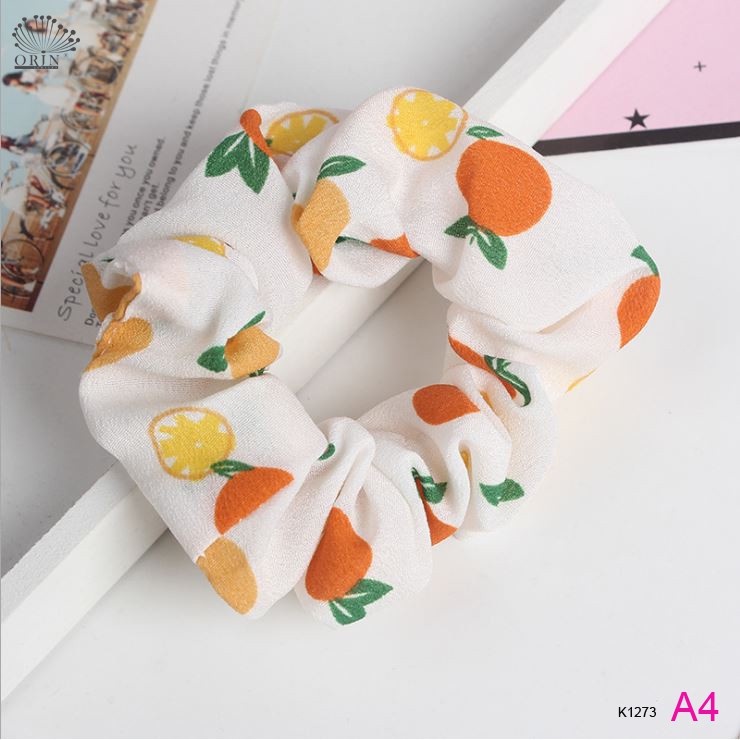 Dây chun buộc tóc scrunchies, dây cột tóc họa tiết trái cây nhiều màu xinh xắn( ngẫu nhiên)