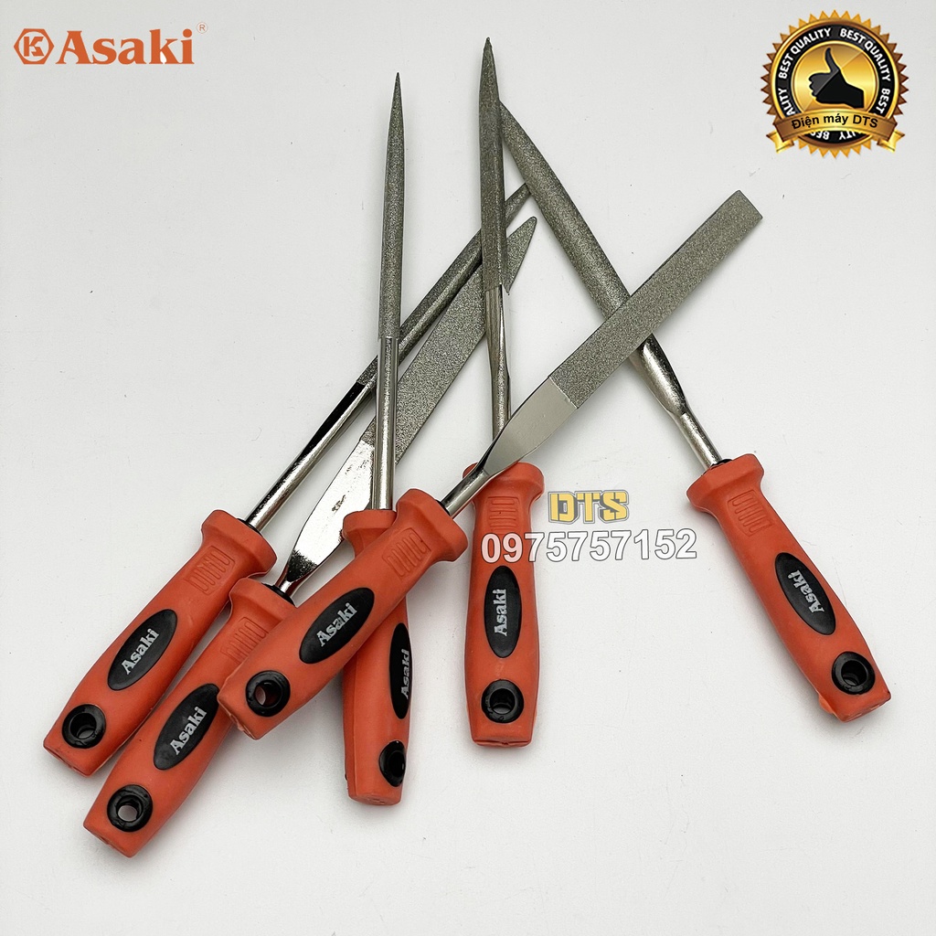 Bộ dũa kim cương mài kim loại 5x180mm Asaki AK-3903 bộ 6 giũa mài đa năng thép carbon T2 chống mài mòn, dũa mini cao cấp