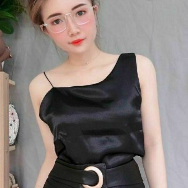 [ Mã WASTAPR giảm 10K đơn 50K] Áo dây phi lụa lệch vai 1 bên sang chảnh