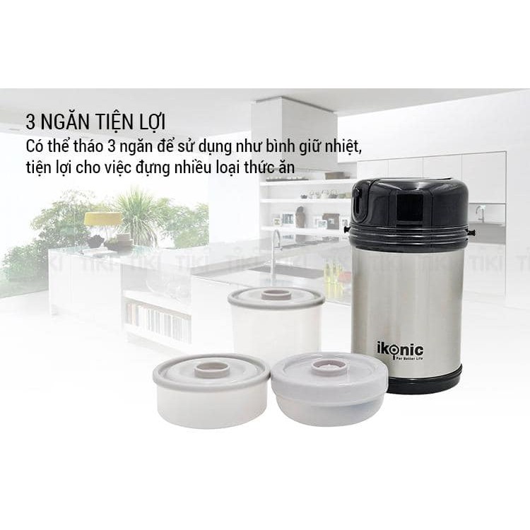 Bình giữ nhiệt đựng thức ăn IKONIC 3 ngăn tháo rời 1800ML