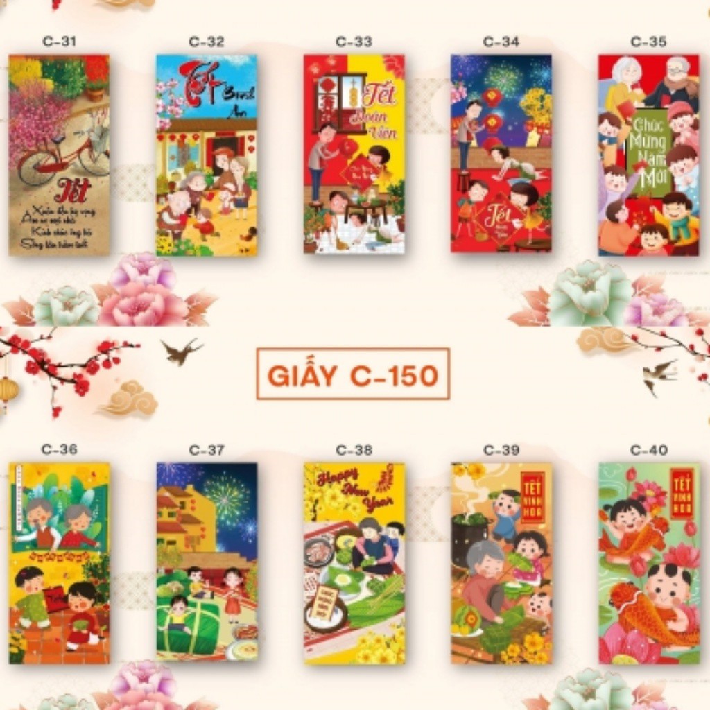 Combo 1000 Bao Lì Xì tết 2021 Giấy C150 dày bóng