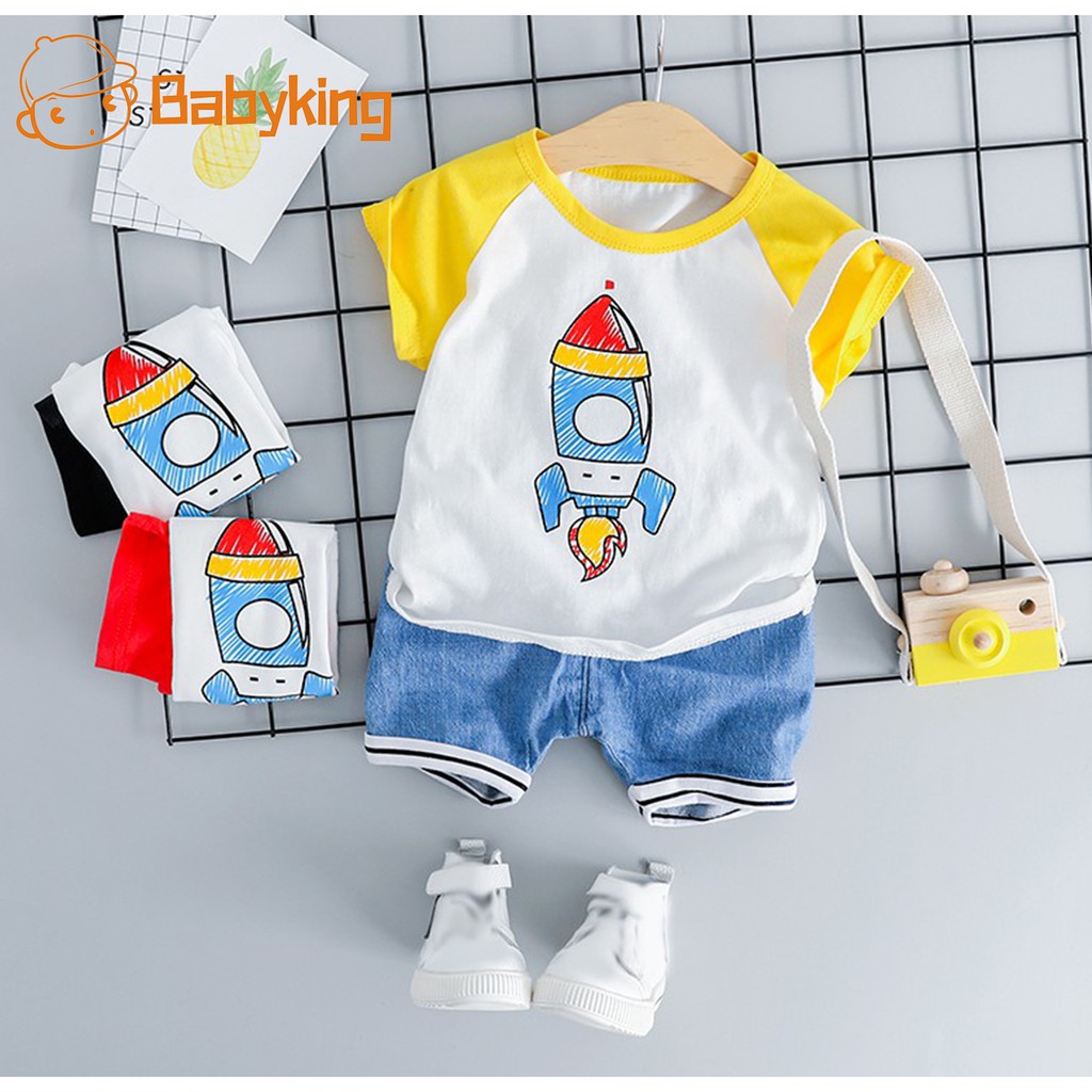 Áo thun tay ngắn cổ tròn in hình hoạt hình vui nhộn cho bé trai