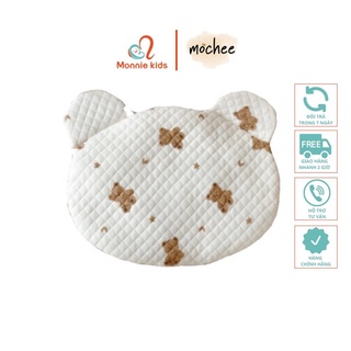 Gối tai gấu lụa cotton Mochee cho bé họa tiết mềm mại