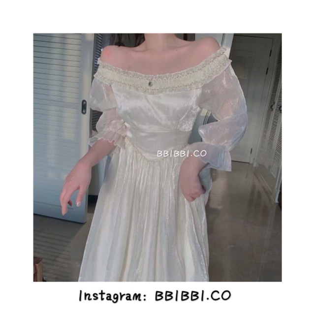 VÁY TRẮNG CÔNG CHÚA TIỂU THƯ TRỄ VAI SEXY QUYẾN RŨ- VÁY TRẮNG TAY PHỒNG DÀI DỰ TIỆC PROM KỈ YẾU- VÁY XOÈ