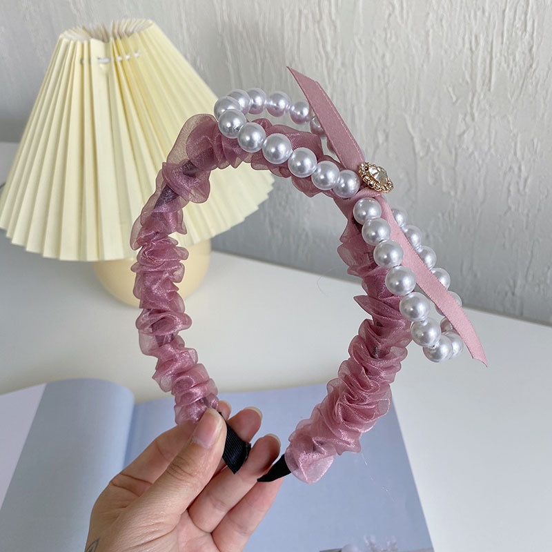 Băng Đô Nơ Lưới Đính Ngọc Trai Xinh Xắn Hàng Mới