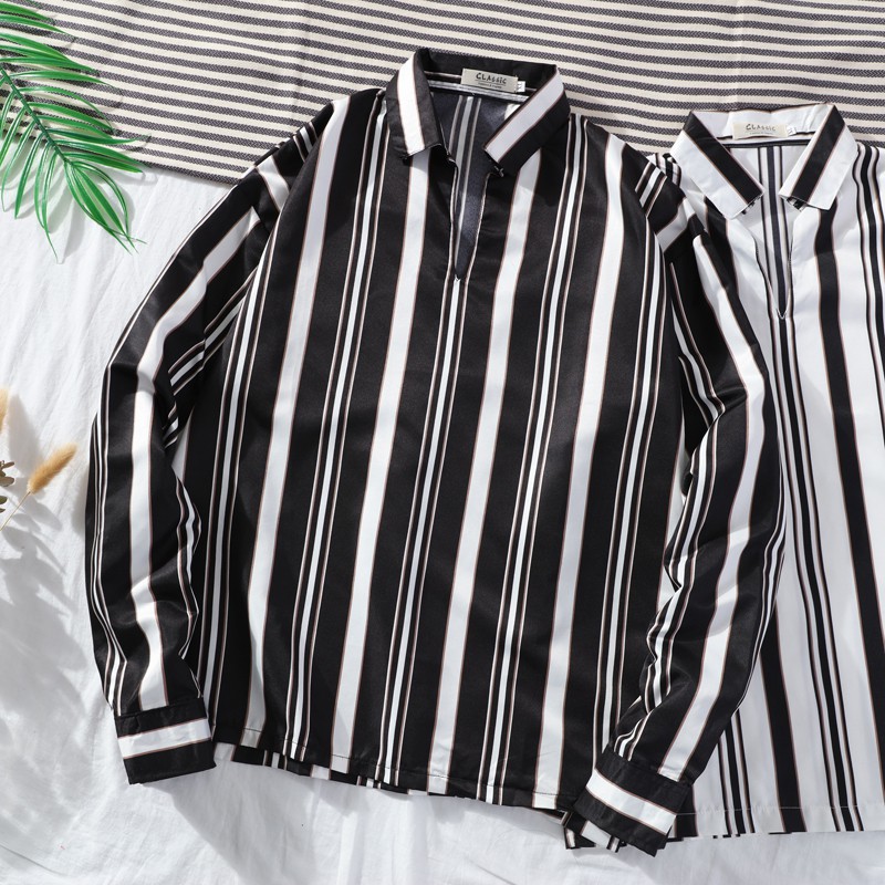 Men's fashion style striped long-sleeve shirt