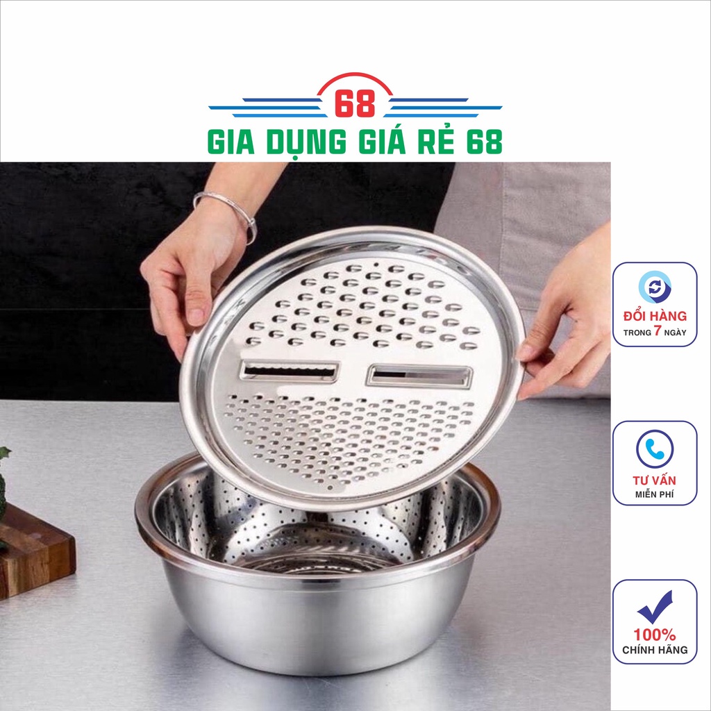 Rổ nạo rau củ kiêm rổ và chậu inox cao cấp đa năng,tiện lợi dùng nhà bếp