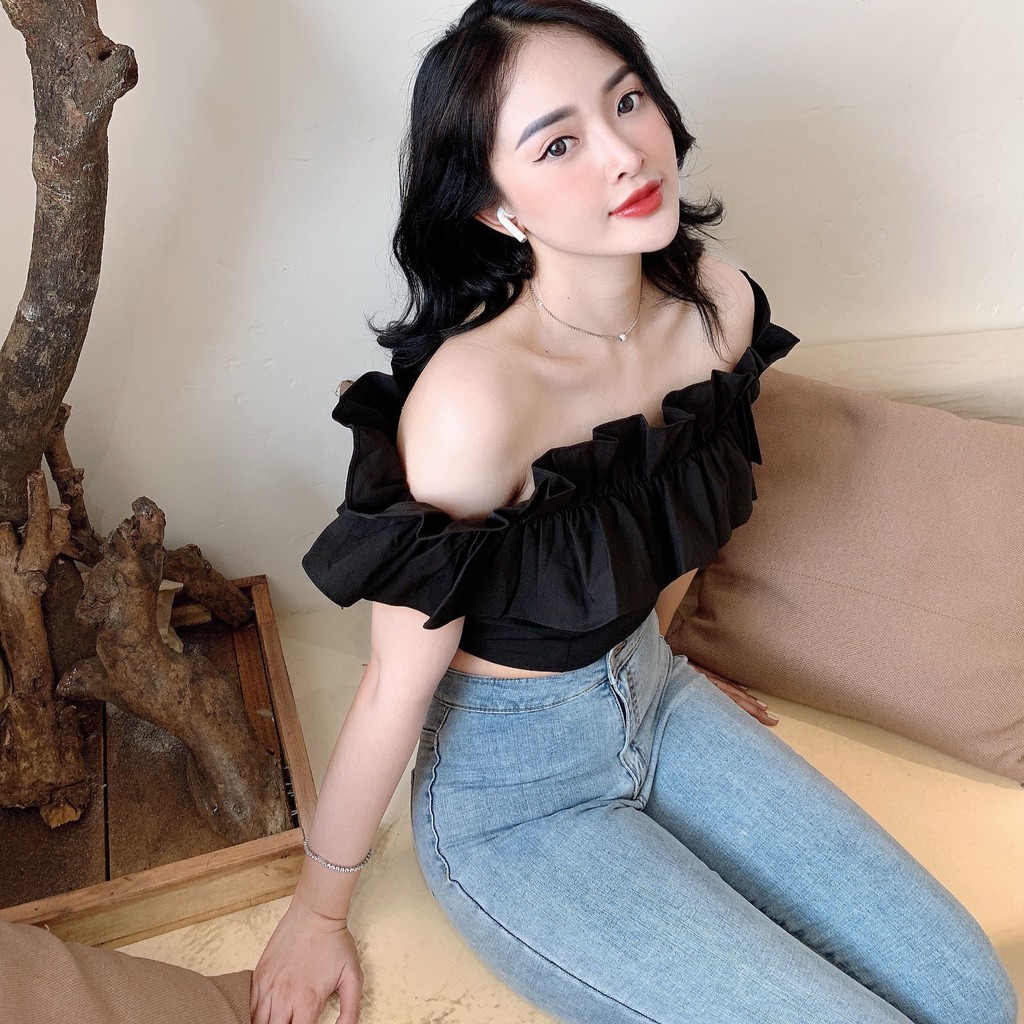 Set croptop nữ nhún bèo phối quần jean bò  KAYLIN  N1377 N1220