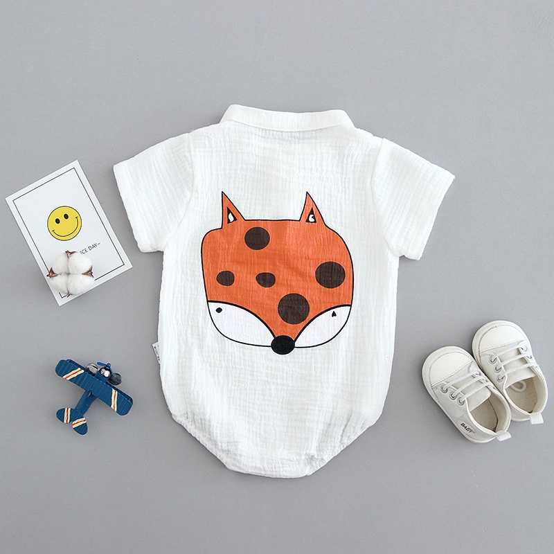 Bộ áo liền quần tay ngắn cotton in họa tiết hoạt hình kiểu Hàn Quốc thời trang cho bé sơ sinh