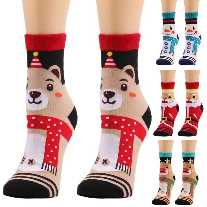 Youyo Đôi Vớ Unisex Họa Tiết Giáng Sinh / Người Tuyết / Tuần Lộc Hoạt Hình