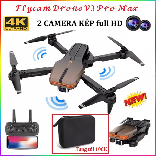 𝓣ặ𝓷𝓰 𝓣ú𝓲 𝓒𝓱ố𝓷𝓰 𝓢ố𝓬 𝓕𝓵𝔂𝓬𝓪𝓶 Flycam V3 Pro Drone 4K HD 2 Camera Kép Có Định Vị 1080P WiFi Pin Khỏe Bay Xa 200M Máy bay