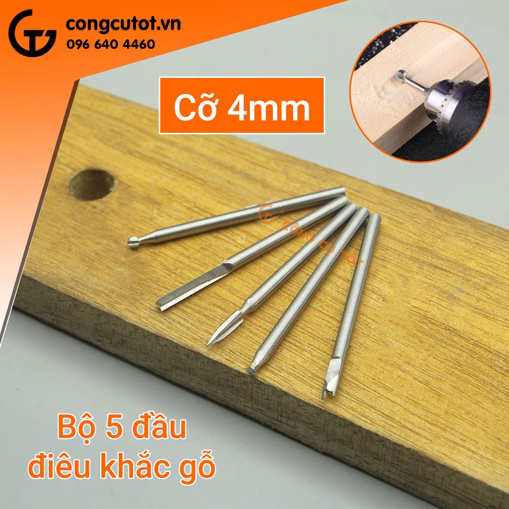 Bộ 5 mũi điêu khắc gỗ trục 3mm