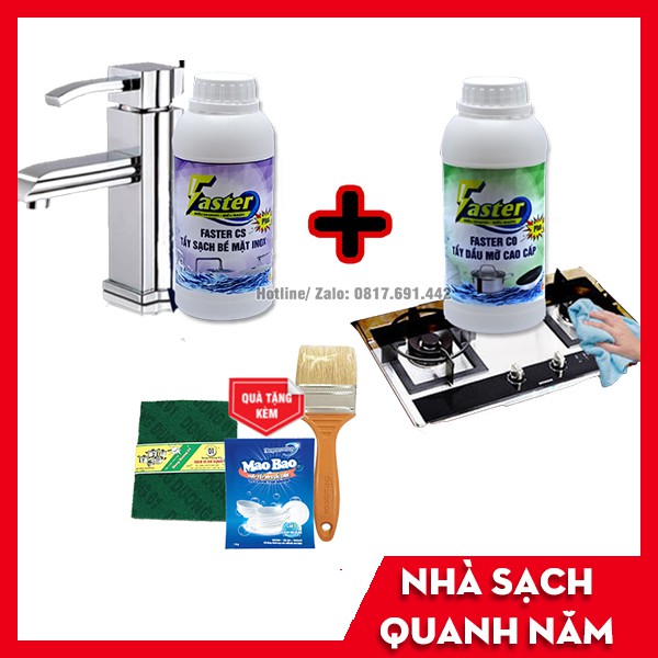 (TIẾT KIỆM 20K) Combo Nước Tẩy Dầu Mỡ Nhà Bếp & Nước Tẩy Inox Gỉ Sét, Tẩy Cặn Canxi Trên Inox Chai Lớn Faster 500ml