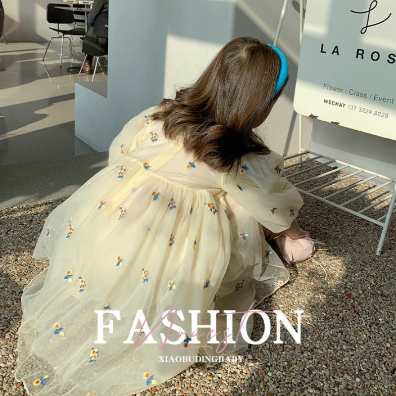 Đầm Công Chúa Tay Dài Vải Lông Xù In Hoa Đáng Yêu Thời Trang Hàn Quốc Cho Bé Gái