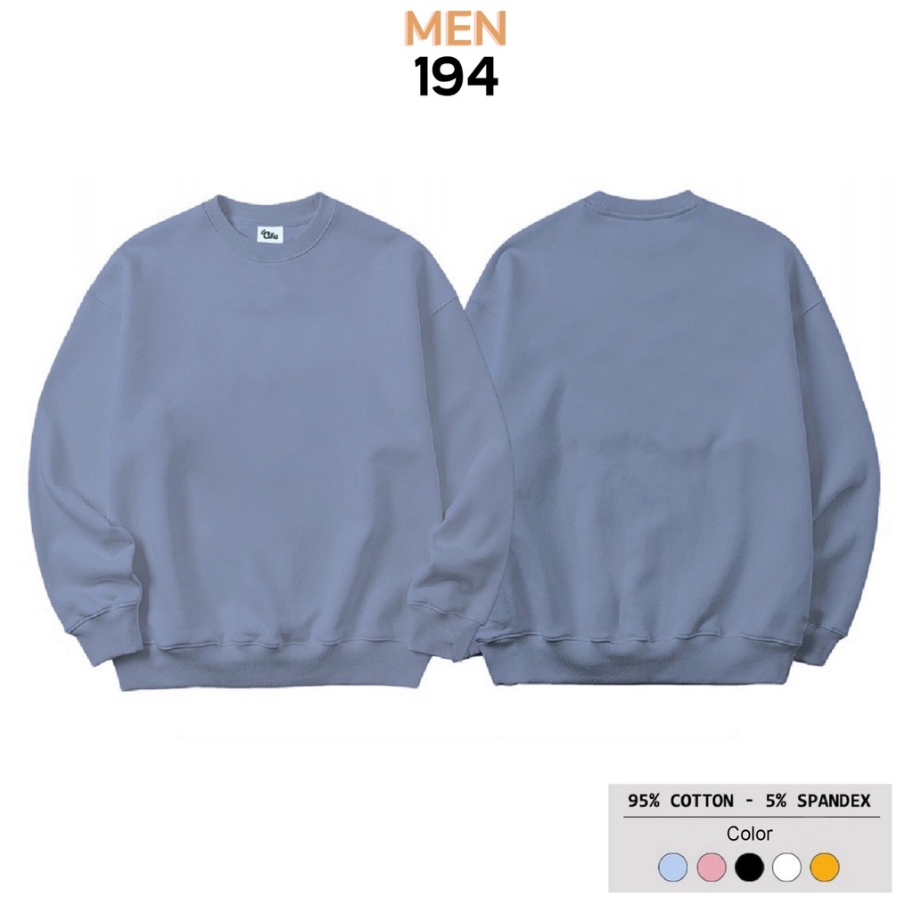 Áo sweater MEN 194 vải nỉ thu đông co dãn, dày dặn mềm mịn form rộng phong cách Unisex - SW Trơn | BigBuy360 - bigbuy360.vn