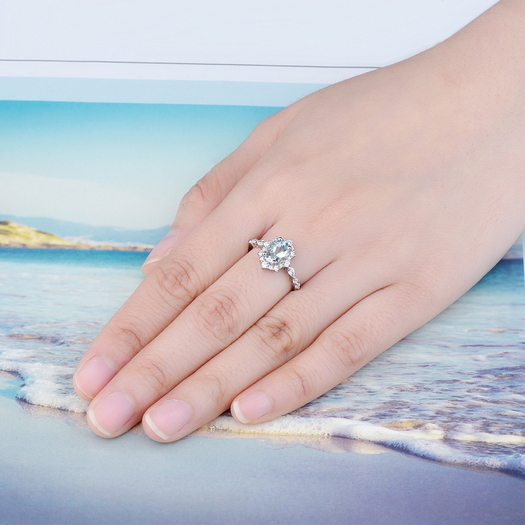 Nhẫn Bạc S925 Đính Đá Xanh Lam Nhạt Tự Nhiên Thời Trang Cho Nữ