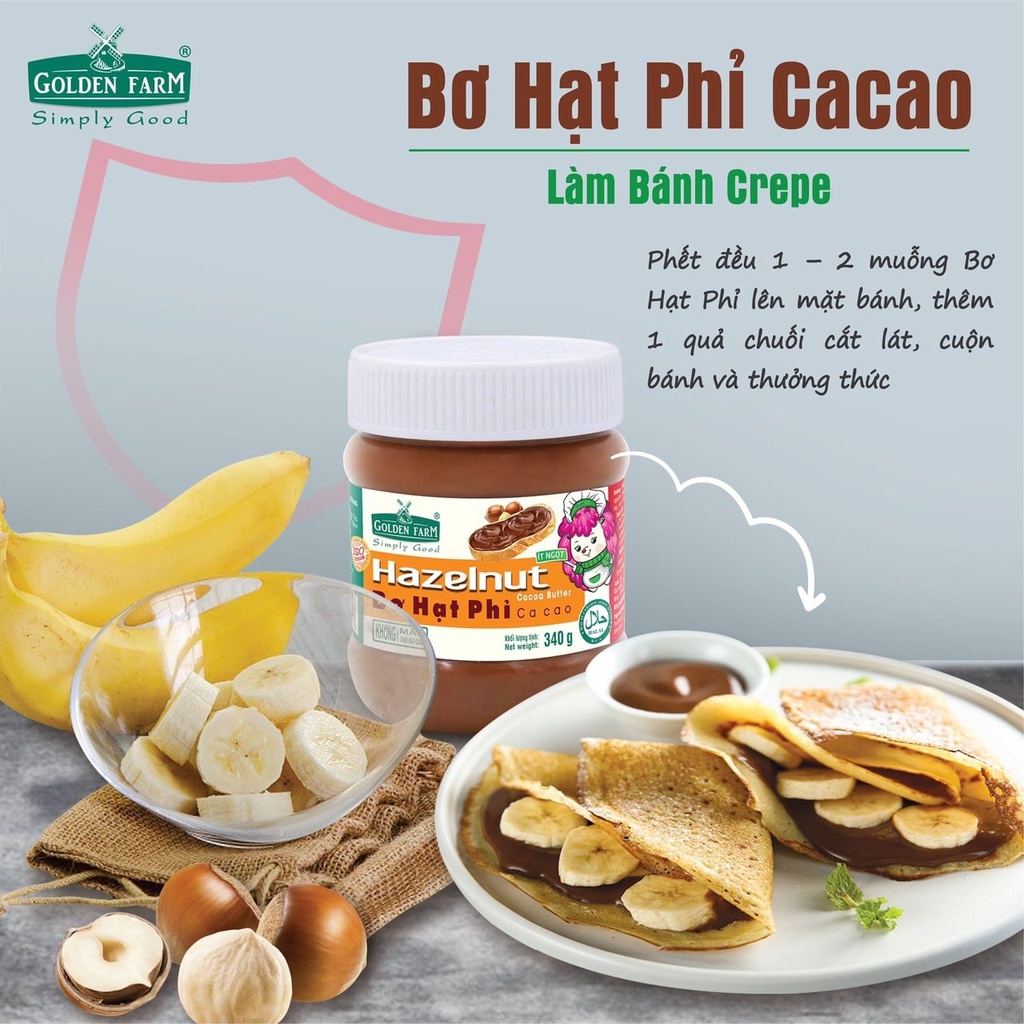 Bơ hạt phỉ cacao Golden Farm hàng chính hãng, dùng phết bánh mì, xay sinh tố