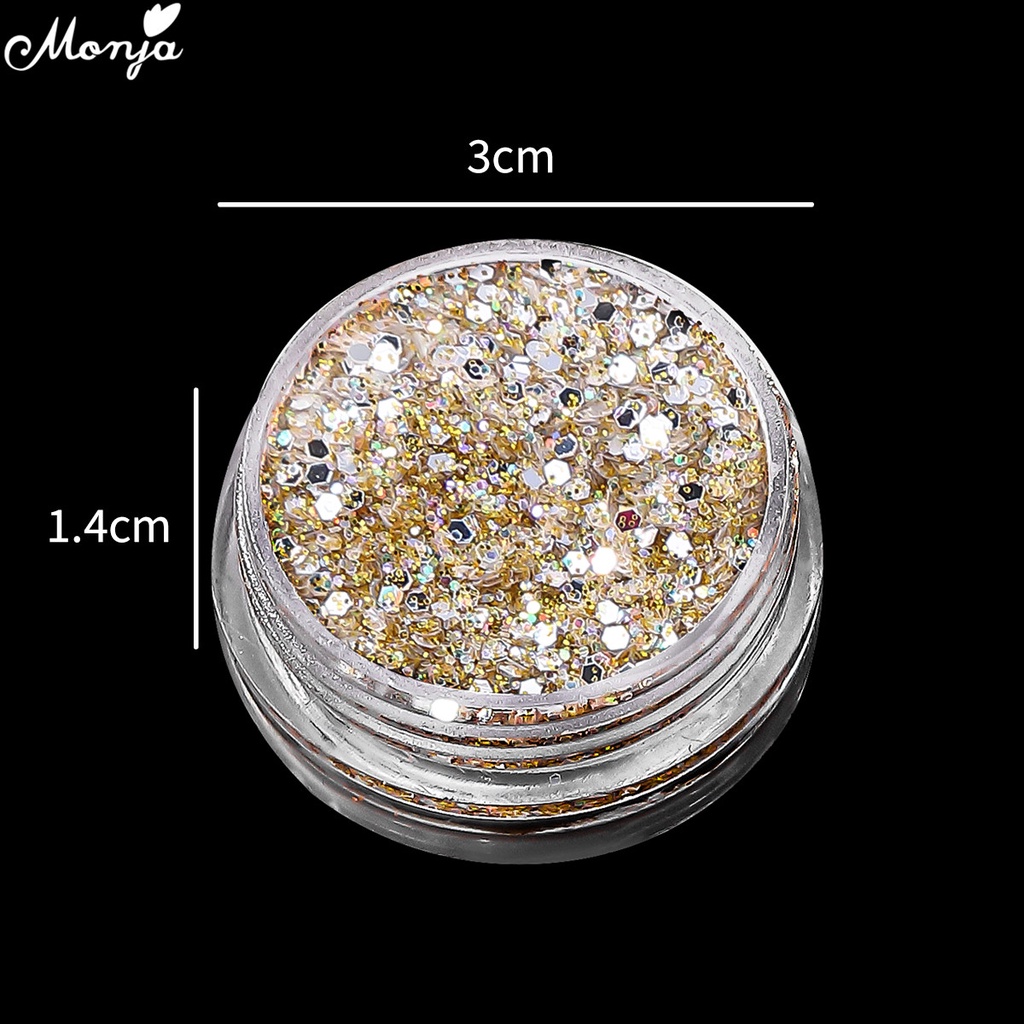 Lọ bột kim tuyến lục giác Monja 6 màu ánh kim sang trọng dùng trang trí móng tay DIY độc đáo