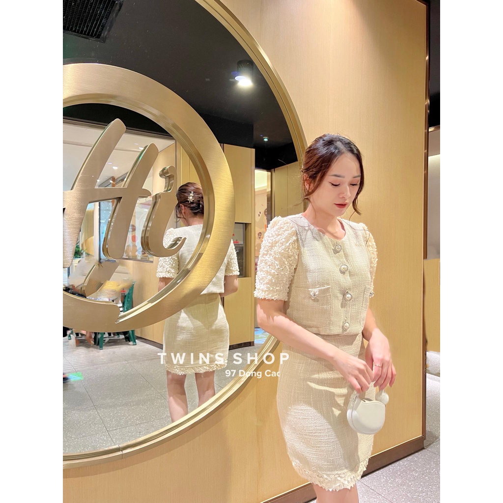 Set đồ nữ dạ tex phối ren kem thiết kế by Twins (𝘙𝘰𝘴𝘦́ 𝘭𝘢𝘤𝘦 𝘴𝘦𝘵 ✨)