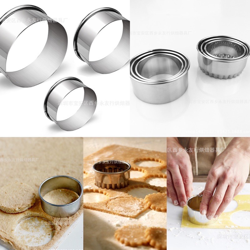 Khuôn thép không gỉ tròn Press Cookie Dough Set 3 miếng Silicone