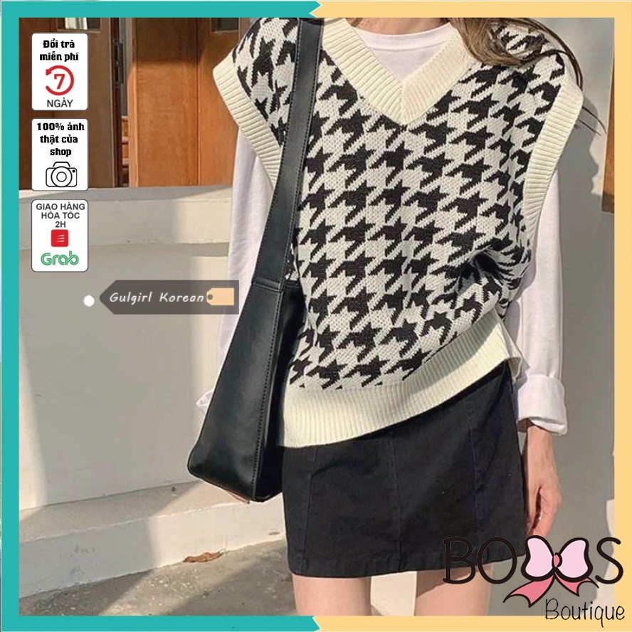 Áo gile nữ len cổ chữ V không tay màu sắc vintage phong cách Hàn Quốc [GZZ] | BigBuy360 - bigbuy360.vn