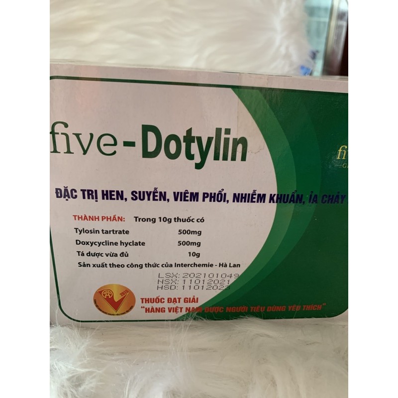 10g Five Dotylin - hen, suyễn, tiêu chảy trên gà, vịt, ngan, ngỗng, chim cút, chó, mèo, trâu, bò, heo
