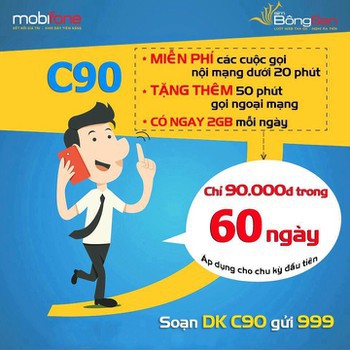 SIM 4G Mobifone C90 Tặng 60GB/Tháng Và 4300 Phút Gọi Nội Mạng và 50 Phút Ngoại Mạng
