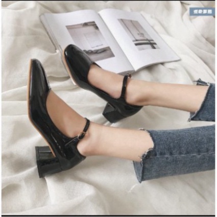 G016 Giày búp bê Marry Jane 5 cm da bóng full box