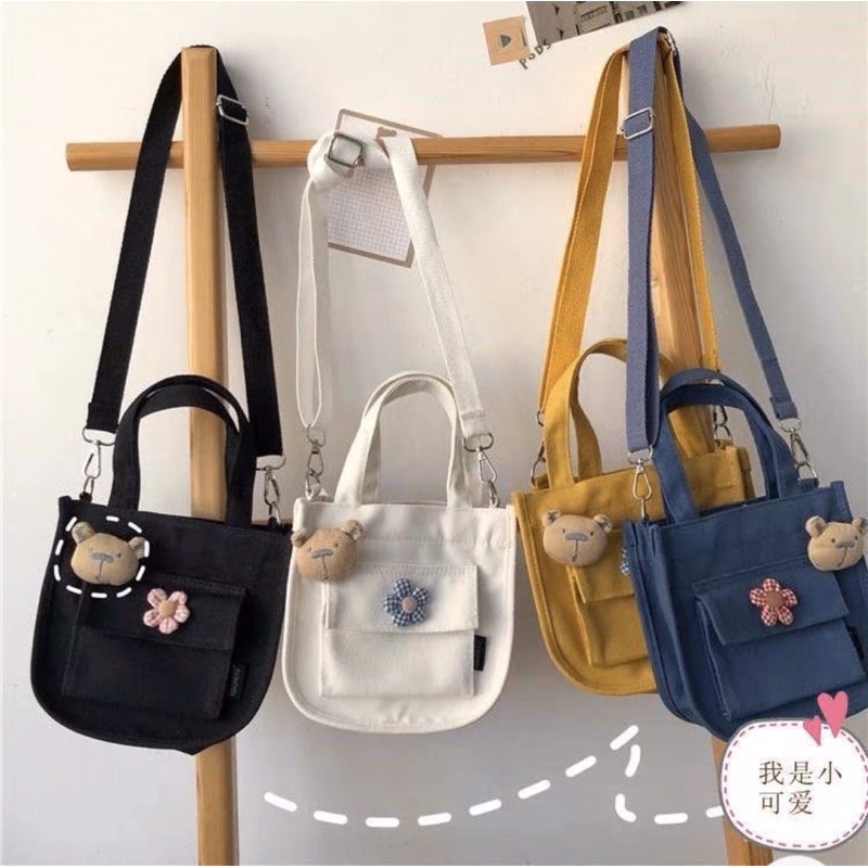Túi đeo chéo gấu hoa ulzzang siêu cưng (có sẵn, hình thật)