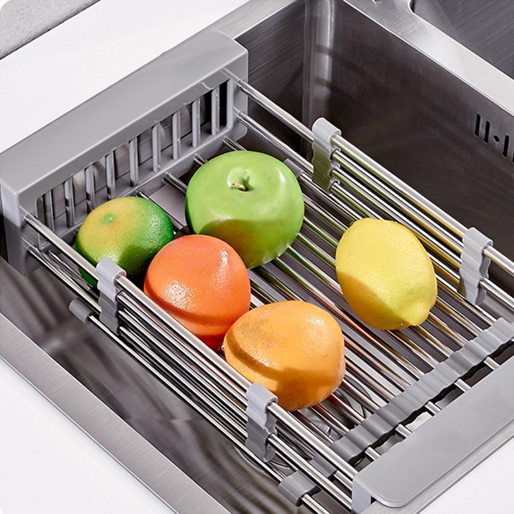 Khay Đa Năng Để Chậu Rửa Chén, Kệ Gác Bồn Rửa Bát Inox Rút Gọn Siêu Tiện Lợi Đựng Rau Củ Quả Thực Phẩm MKS050