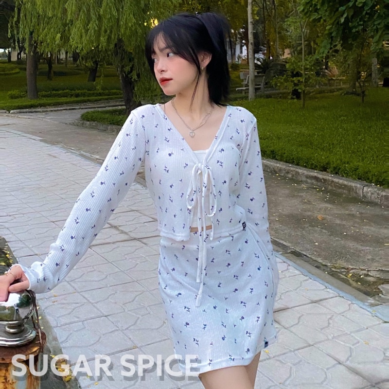 Set Áo Váy, Set Cardigan Váy Hoa Nhí Chất Vải Thun Mỏng SUGAR SPICE - Ginger Set