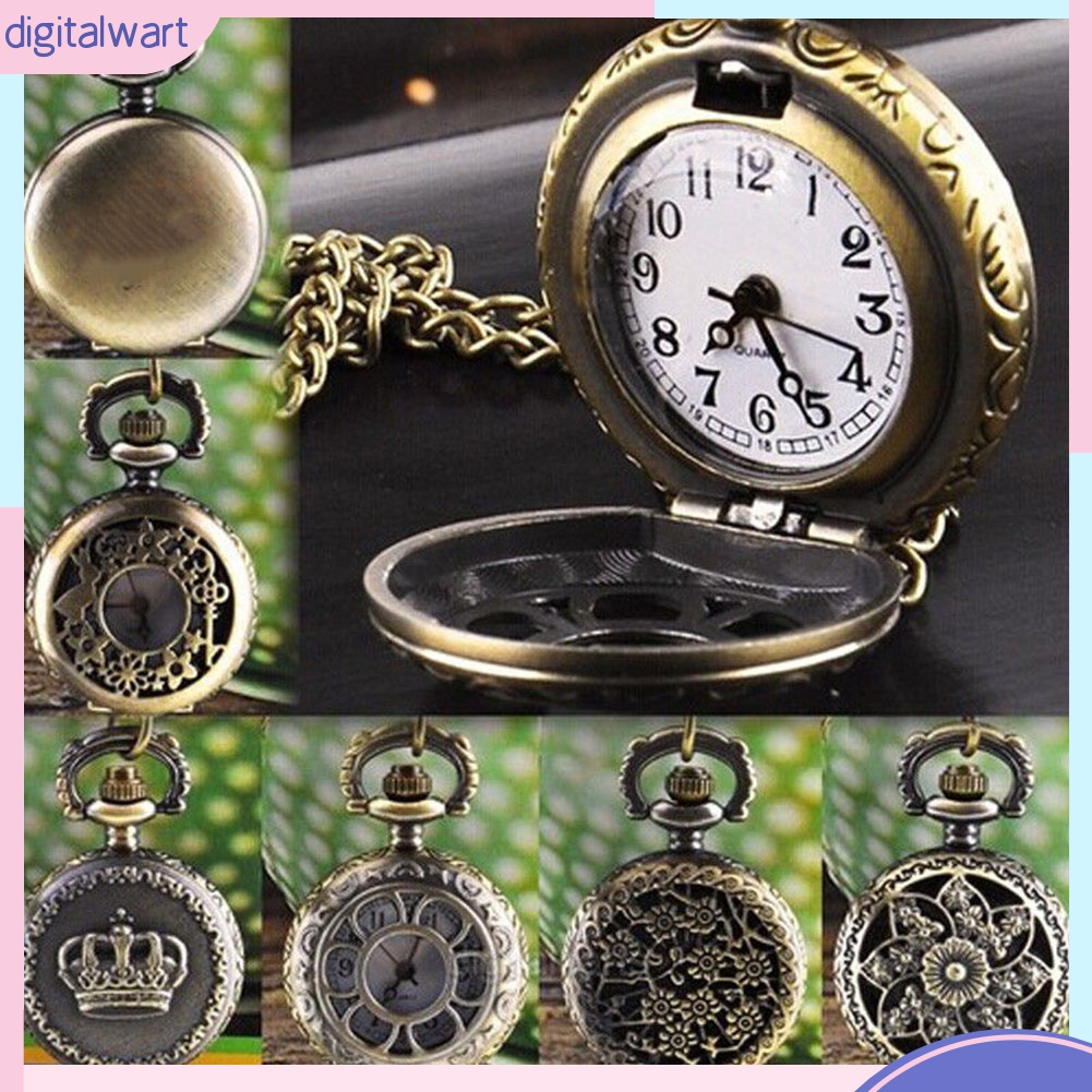 Vòng cổ Mặt Đồng Hồ Thạch Anh Bỏ Túi Hình Vương Miện Rỗng Bằng Đồng Vintage Cho Nam Nữ