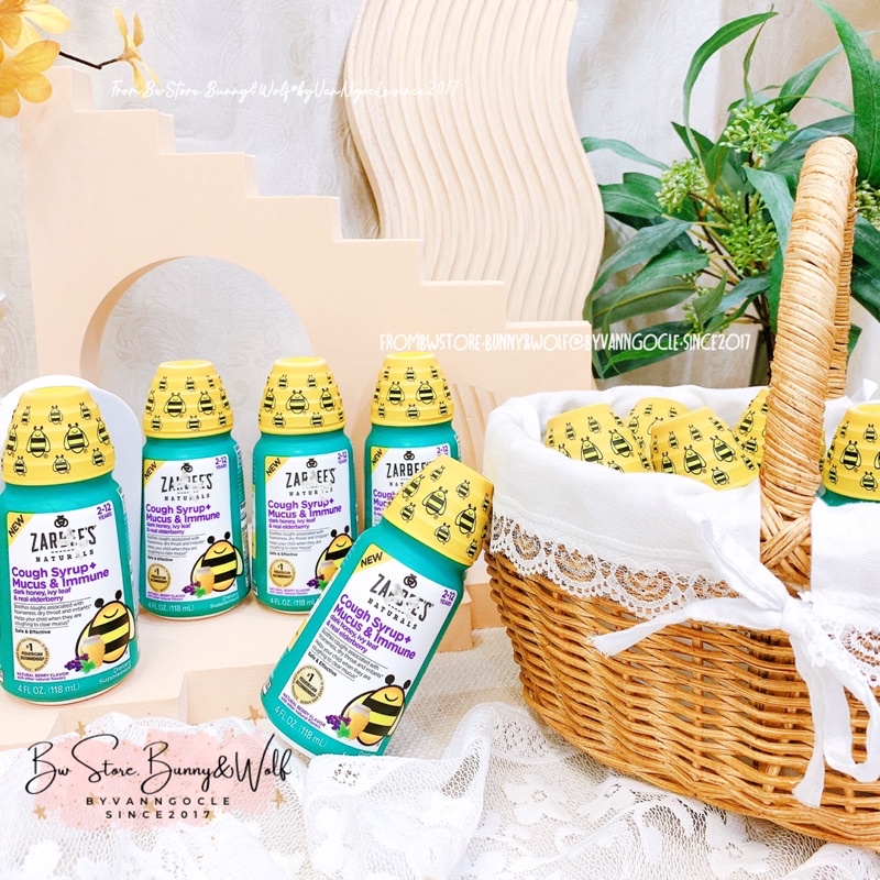 Siro Ho Đờm Tăng Đề Kháng Zarbee's Cough Syrup+ Mucus & Immune 118ml - Mỹ - cho bé từ 2-12 tuổi