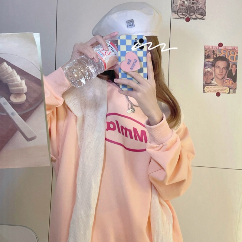 Áo Hoodie Mỏng Cổ Tròn In Họa Tiết Xinh Xắn Cho Nữ