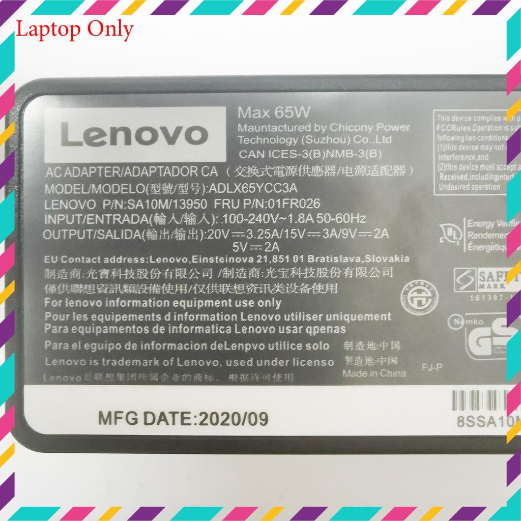 Sạc Laptop Lenovo 20V - 3.25A - 65W Zin chân Type-C