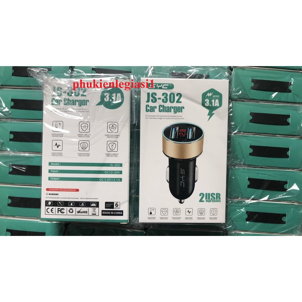 Cốc sạc xe hơi 2 cổng usb có báo volt SYC JS302
