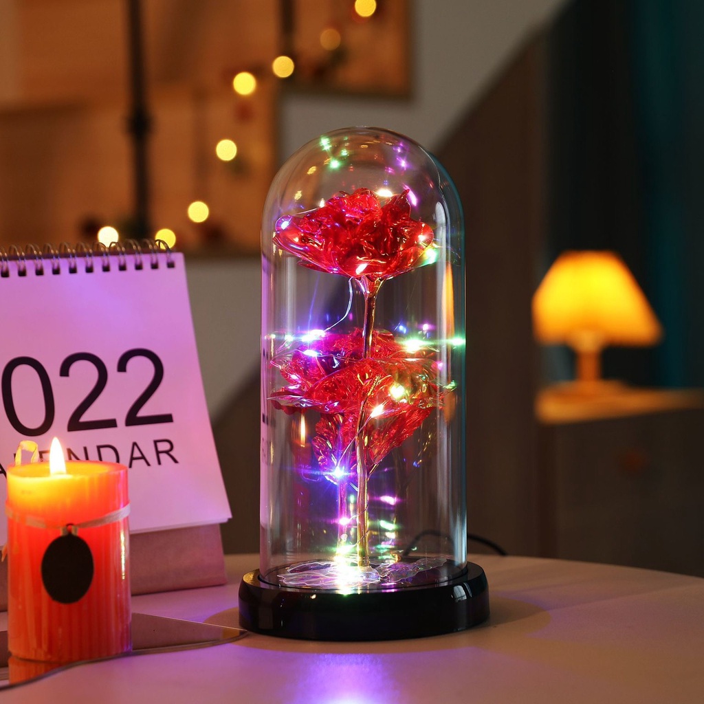 Đèn LED hoa hồng trong lồng kính trang trí cực đỉnh - Qùa tặng người yêu ý nghĩa nè