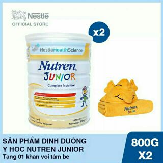 2 hộp sữa bột Nutren Junior 800g tặng quà ngẫu nhiên bộ gối mền Hà Mã