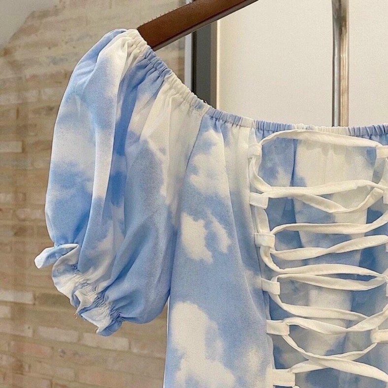 Đầm Nữ Loang Ngắn Tay Trễ Vai Dây Đan Trẻ Trung | BigBuy360 - bigbuy360.vn