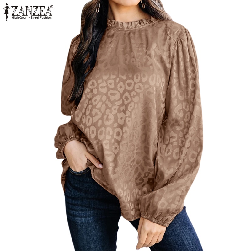 Áo kiểu Zanzea tay dài cổ tròn in họa tiết da báo dành cho nữ