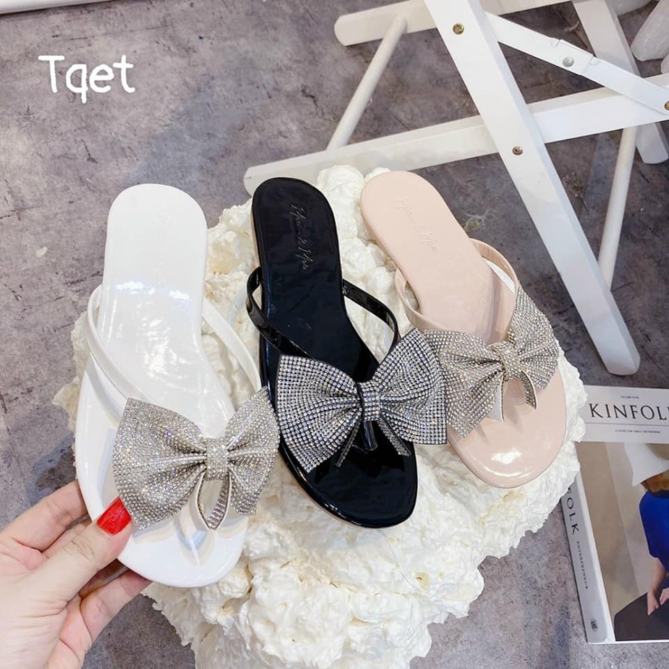 DÉP NỮ ĐẾ BỆT THẮT NƠ ĐÍNH ĐÁ KIỂU KẸP NGÓN MẪU MỚI BỀN ĐẸP GIÁ TỐT ĐI CHƠI ĐI BIỂN MÃ DKN MINHTUYETSHOES